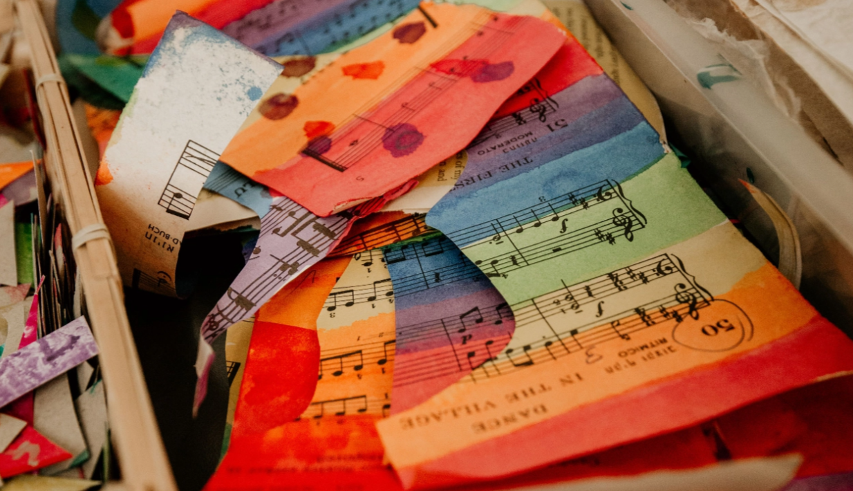 Picture of colourful music note page
